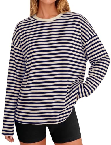Women's Oversized Striped Long Sleeve T Shirt Deal