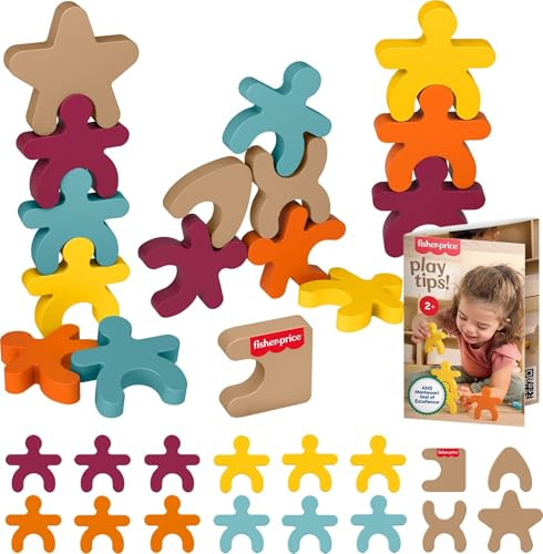 Fisher-Price Wood Montessori Toy Stacking Shapes 16-Piece