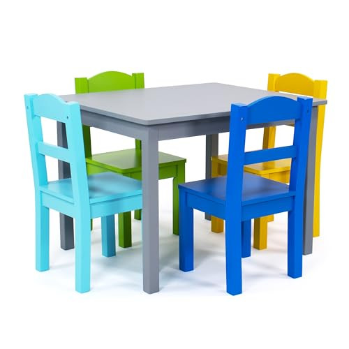 Humble Crew Kids Wooden Table and 4 Chairs Set, Grey/Blue/Green/Yellow