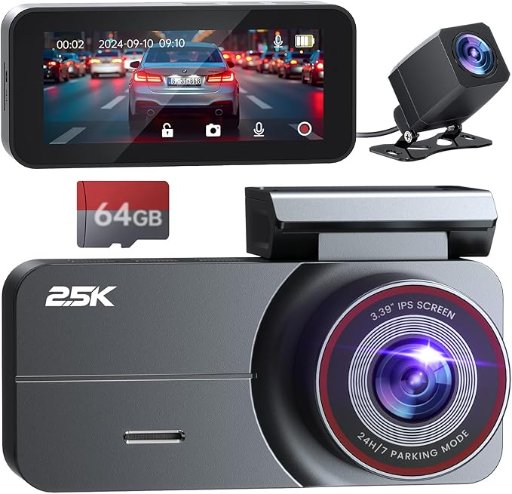 Dash Cam Front and Rear 2.5K/1080P QHD Dual with 64GB Card