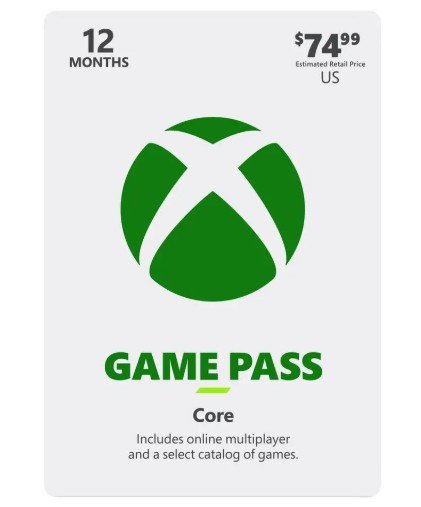 Xbox 12 Month Game Pass Core, Email Delivery
