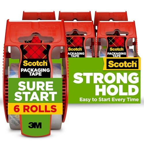Scotch Sure Start Packing Tape, Clear, Quiet Unwind and Easy Start, 1.88 in. x 22.2 yd., 6 Tape Rolls with Dispensers Deal
