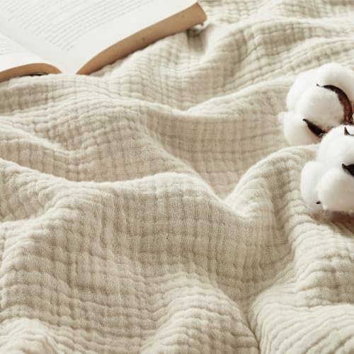 Bedsure 100% Cotton Muslin Blanket Beige Throw XL Deal