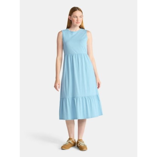 Time and Tru Women's Sleeveless Tiered Cotton Midi Dress