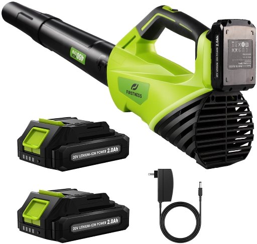 Firstness 450 CFM/145 MPH Electric Cordless Leaf Blower with 2 Batteries