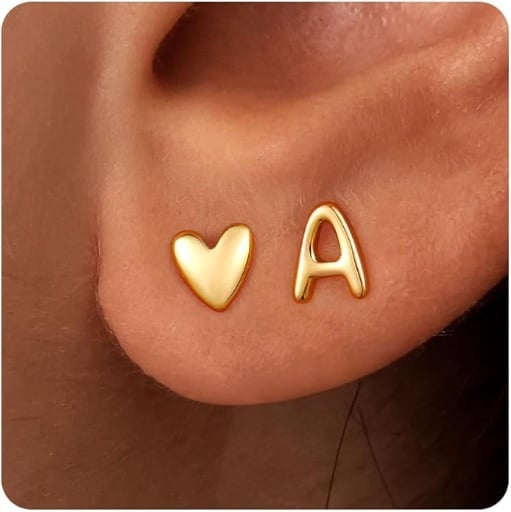 Heart Initial Stud Earrings - 2 Pairs  Deal