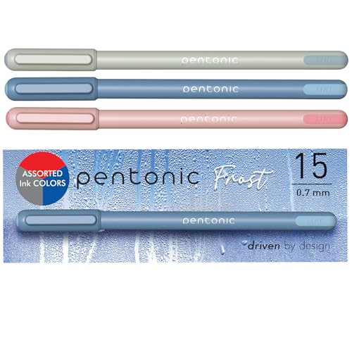 Pentonic 15-Count Ballpoint Pens (Gray, Blue & Pink Barrels, Black, Blue & Red Ink, 0.7 mm Fine Point)