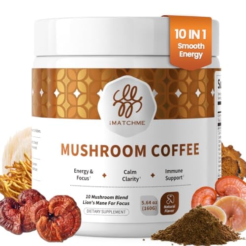 iMATCHME Mushroom Coffee, 10 Adaptogens Blend, Medium Roast, 50 Servings Deal