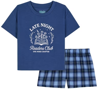 Wonder Nation Girls' Short Sleeve Graphic Tee and Flannel Boxer Short Pajama Set, 2-Piece, Sizes 4-18
