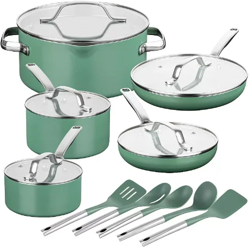 15-Piece Gotham Steel Modern Collection Ceramic Nonstick Cookware Set (Green)