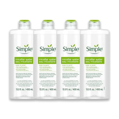 Simple Kind To Skin Micellar Water Makeup Remover and Facial Cleanser, 4 Count Deal