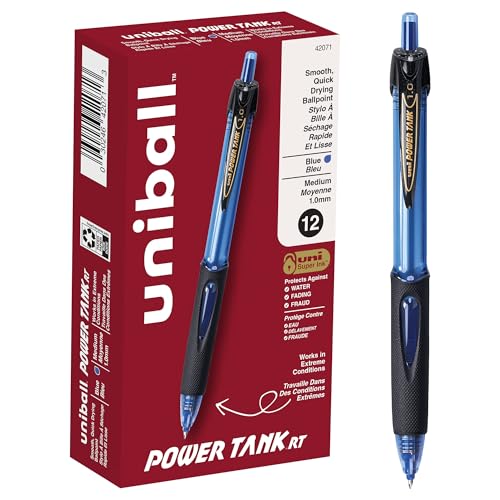 Uniball Power Tank RT Ballpoint Pens, Medium Point (1.0mm), Blue, 12 Pack Deal