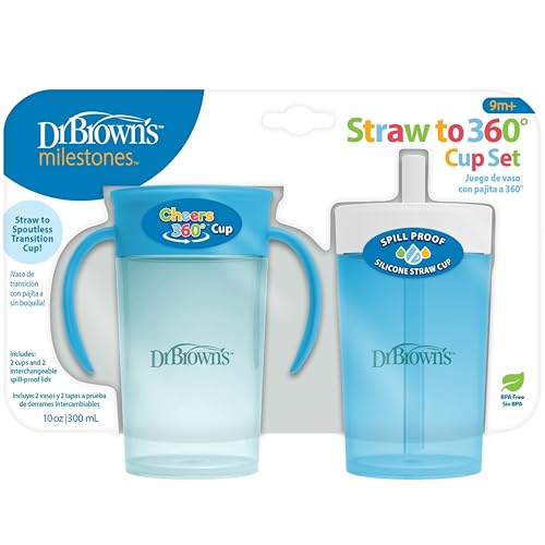 Dr. Brown’s Milestones Straw to 360 Cup Set, Blue Ocean, 2-Pack