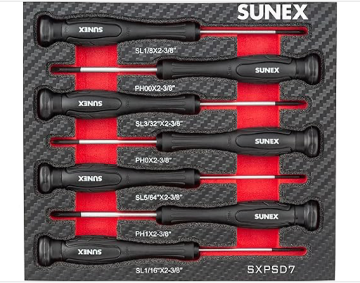 7-Piece SUNEX TOOLS SXPSD7 Precision Phillips & Slotted Screwdriver Set