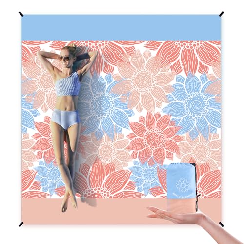 WIWIGO 79"x83" Water-Repellent Beach Blanket (Blue Flower)