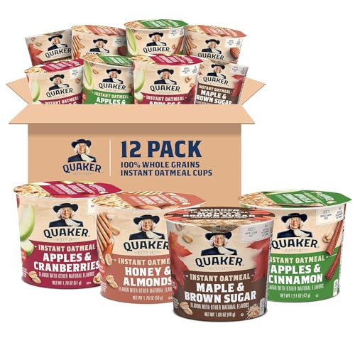 12-Pack Quaker Instant Oatmeal Express Cups 4 Flavor Variety Pack