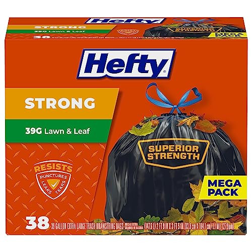 Hefty Strong Lawn & Leaf Drawstring Trash Bags 38-Count 39-Gallon