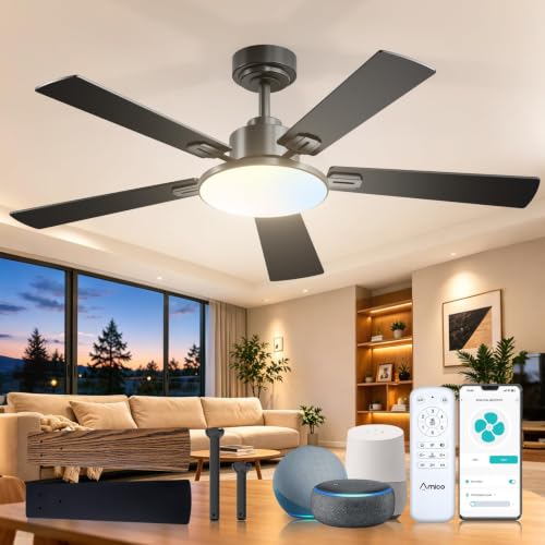 52" Amico Smart Ceiling Fan w/ Lights & Remote (Black) Deal