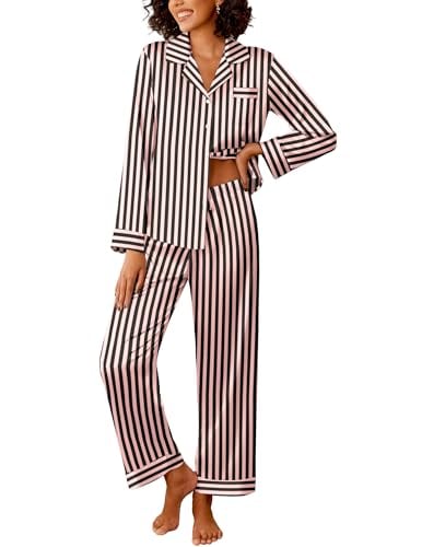 Ekouaer Women's Silk Satin Stripe Pajamas Set