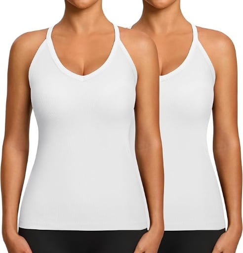 Missclub V Neck Workout Tank Tops with Built in Bra 2-Pack Deal