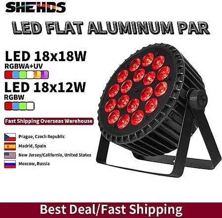 SHEHDS Aluminum Alloy LED Flat Par Light 18x12W RGBW DMX512