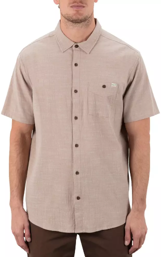 Hurley Men's One and Only Slub Short Sleeve Shirt Khaki Deal