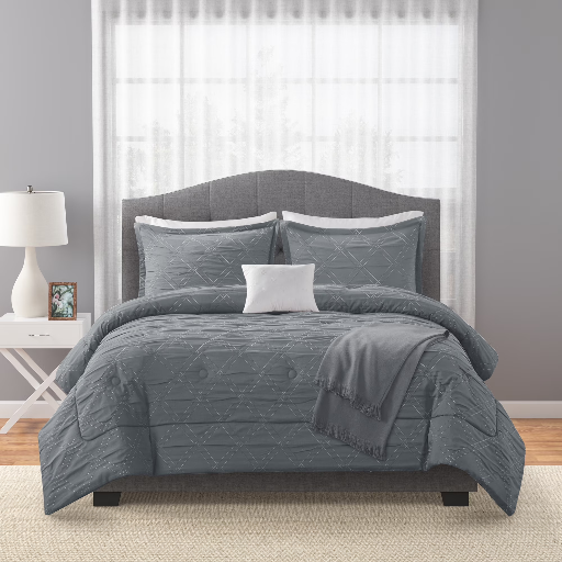 Mainstays 5-Piece Grey Cross Stitch Comforter Set, Full/Queen Deal