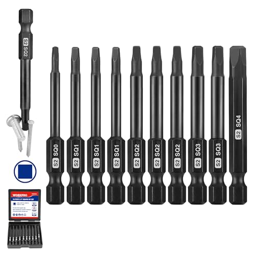 WORKPRO 10-Piece 2.3" Magnetic Square Drive Impact Screwdriver Bit Set