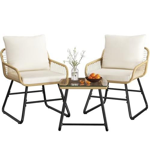 Yaheetech 3-Piece Wicker Patio Bistro Set w/ Cushions and Glass Table Deal