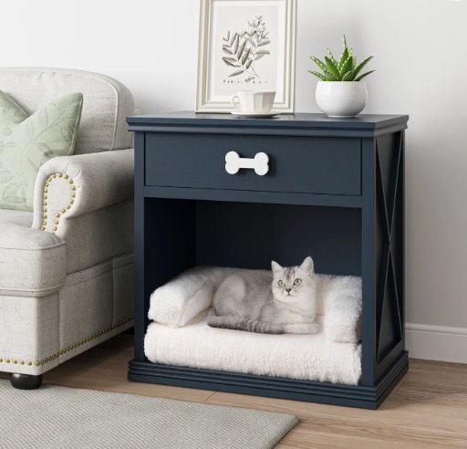 Gabbey Oversized Wooden Nightstand w/ Light LED & Pet Cubby