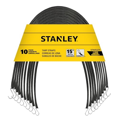 STANLEY 10-Pack 15" Natural Rubber Tarp Straps with Zinc Plated S-Hooks Deal