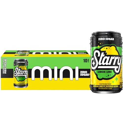 Starry Zero Sugar Lemon Lime Soda, Caffeine Free, Mini Cans, 7.5 Ounce (Pack of 10)