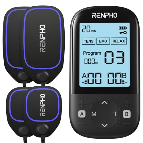RENPHO 3-in-1 TENS EMS Muscle Stimulator w/ 60 Programs, Dual Channel & 8 Gel Electrode Pads