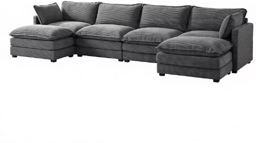 148" 4-Seat L-Shaped Modular Sectional Sofa w/ 2 Ottomans (Dark Grey)