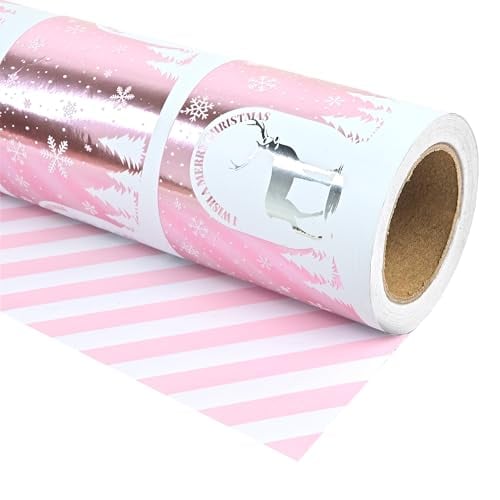 Pink Foil Christmas Wrapping Paper Mini Roll 17"