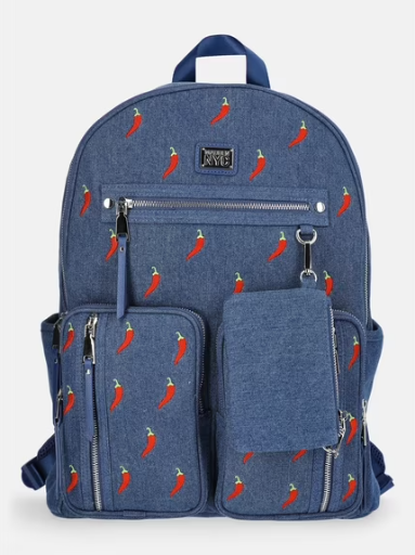 Madden NYC Women's Double Pocket Dome Backpack with Pouch (Chili Denim)