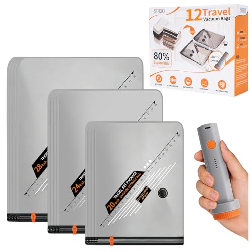 Travel Vacuum Bags with Portable Electric Pump 12-Piece Combo Set