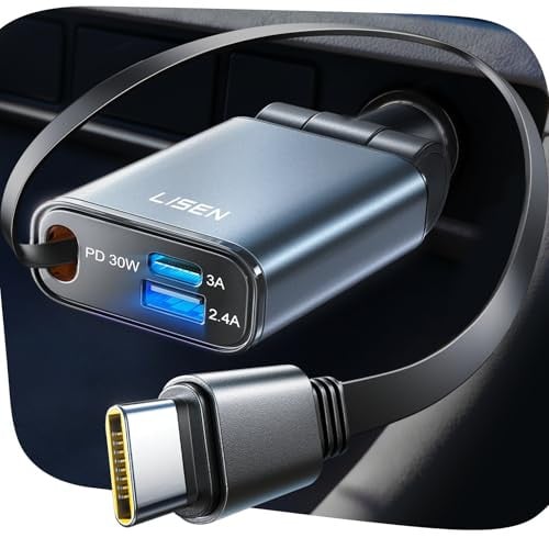 LISEN 3-in-1 Mini Retractable 57W USB-C Car Charger