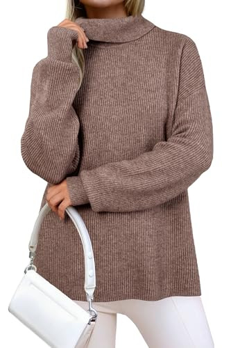 Arach&Cloz Wool Blend Turtleneck Ribbed Oversized Sweater