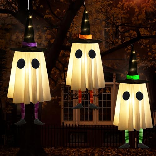 Spooky Ghost Halloween Decor with Witch Hat Set of 3 Deal