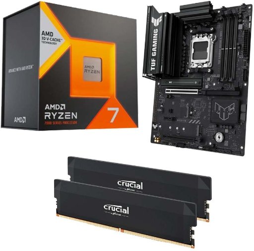 AMD Ryzen 7 7800X3D, ASUS B650E-E TUF Gaming WiFi AM5, Crucial Pro Overclocking 32GB Build Bundle