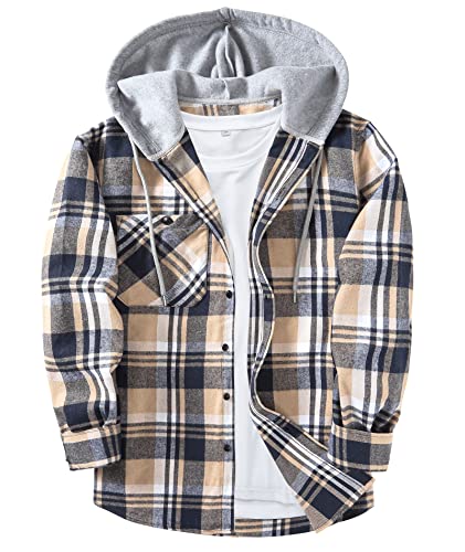 ZITY Men's Flannel Hoodie Shirts Casual Button Down Long Sleeve Plaid Shirt Deal