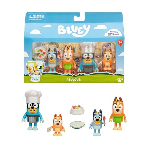 Bluey 4-Pack Let’s Play Chef Pavlova Poseable Toy Figures