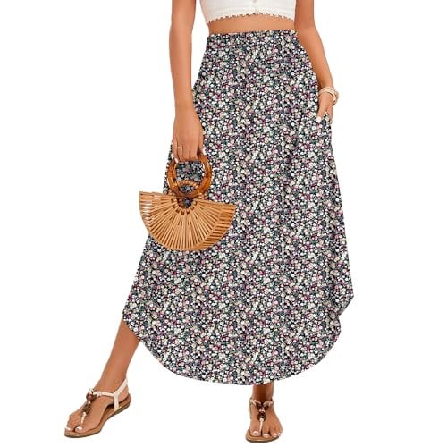 Smocked High Waisted Boho Maxi Skirts  Deal