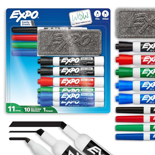 EXPO Dry Erase Markers Set Mixed Tip White Board Markers W/White Board Eraser, 11 Count