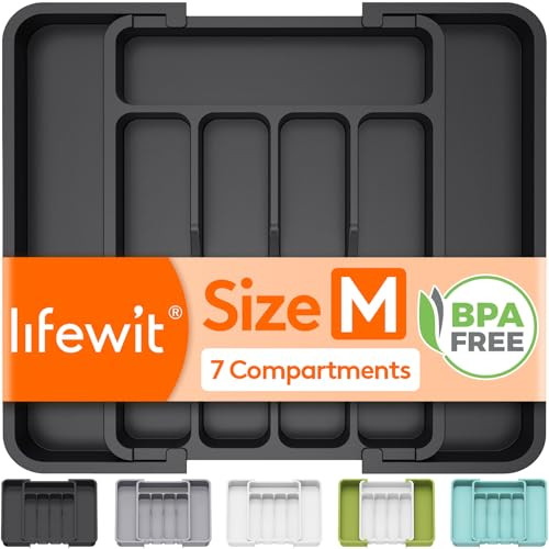 Lifewit Medium Adjustable Silverware Drawer Organizer (8.9-14.7''W x 12.2''D)