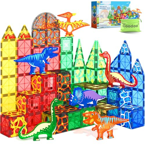 102-Piece Coodoo Dinosaur Magnetic Tiles Building Blocks Set