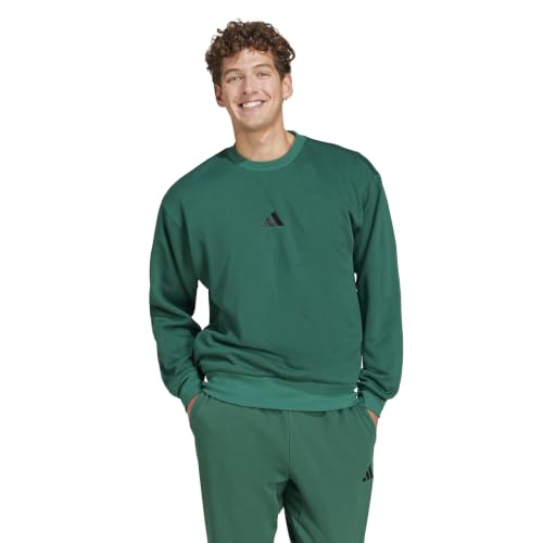 adidas Men's Essentials Feel Cozy Fleece Sportswear Sweatshirt, Collegiate Green/Black