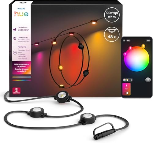 Philips Hue Festavia 90ft Permanent Outdoor String Lights, Black