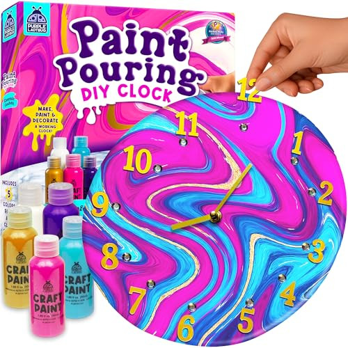 Purple Ladybug Kids Paint Pouring DIY Clock Kit